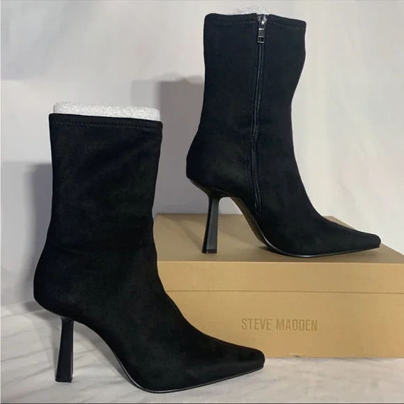 Steve Madden Vakay Black Suede Stilleto Heeled Boots New  With Box Womans - Picture 4 of 10